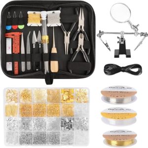 Giwaelro Jewelry Making Kit for Adults, Jewelry Making Supplies with Pliers, Wires, Findings, Necklace Chains, Magnifier and Storage Bag