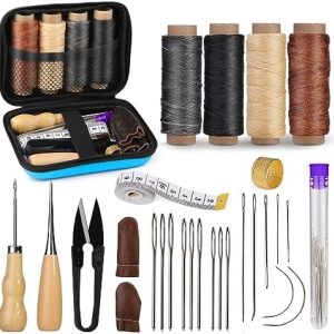 MORFEN Leather Sewing Kit, Leather Stitching Kit with Sewing Awl, Needles, Waxed Thread, Upholstery Repair Kit, Heavy Duty Sewing Tools for Hand Stitching Car Seats, Sofa, Carpets, Shoes, DIY Craft